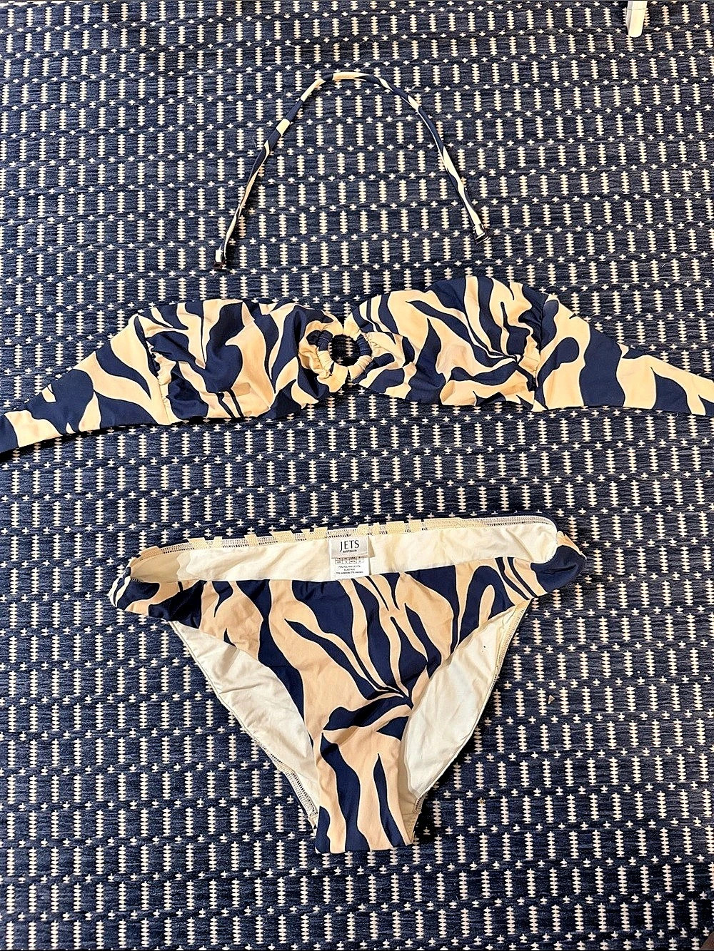 Jets Abstract Bikini Set in Blue & Cream Size 12